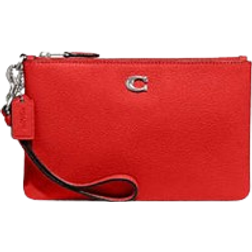 Coach Small Wristlet - Polished Pebble Leather/Silver/Sport Red