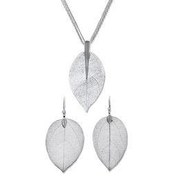 Naturalizer Leaf Necklace and Drop Earrings Set - Silver