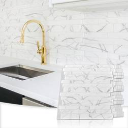 Art3d 10-Sheet Peel and Stick Backsplash, 12in. White Marble Design
