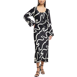 River Island Belted Slip Midi Dress - Black Abstract