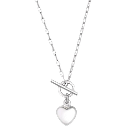 Simply Silver Puff Heart T Bar Necklace - Silver