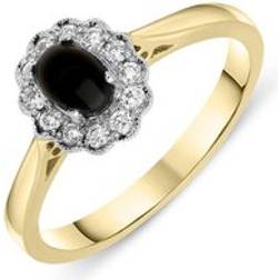C. W. Sellors 18ct Gold Whitby Jet 0.16ct Diamond Milgrain Cluster Ring