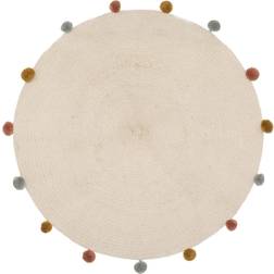 Atmosphera Rund Matta Med Pompom Beige Ø90