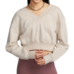 Nike Sportswear Phoenix Fleece Women's Cropped V-Neck Top - Light Orewood Brown/Sail