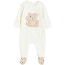 H&M Baby's Velour Sleepsuit with Full Feet - Natural White/Bears