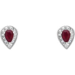 C. W. Sellors Pear Stud Earrigs - Gold/Ruby/Diamond