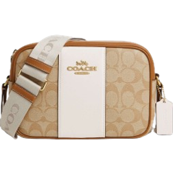 Coach Jamie Camera Bag In Signature Canvas With Stripe - Im/Light Khaki/Chalk Lt Saddle