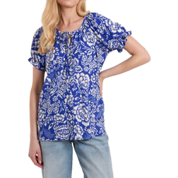 Blue Vanilla Shirred Sleeve Tie Front Top - Blue