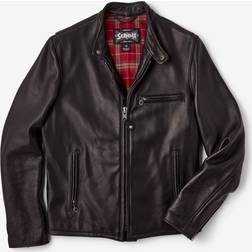 Waxed Natural Pebbled Cowhide Caf Leather Jacket, Black Schott NYC