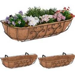 Relaxdays Blomlåda Balkong Set of 3 Brun Natur