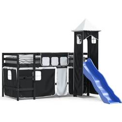 vidaXL Loft Bed with Tower White&Black 90x190cm Solid Wood Pine Black