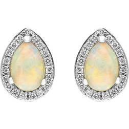 C. W. Sellors Pear Cut Cluster Stud Earrings - White Gold/Gold/Opal/Diamonds