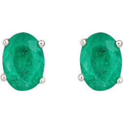 W Hamond Oval Claw Set Stud Earrings - White Gold/Emerald