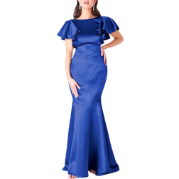 Goddiva Satin Flutter Sleeve Mermaid Maxi - Navy