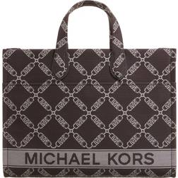 Michael Kors Gigi Large Empire Logo Jacquard Tote Bag - Chocolate Multi