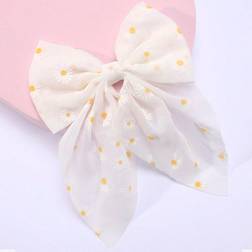 Shein 1pc White Daisy Hair Bow For Girls,Flower Pattern Bow Hair Clip With Tail,Elegant Alligator Clip