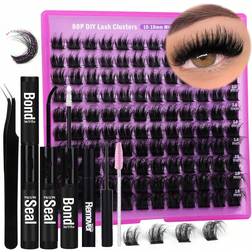 Shein 80d Diy Eyelash Extension Kit With Glue, Tweezers, Brushes, Remover, Clusters, Natural Thick Extensions, 9-15mm Personalized Kit With Lash Glue, Appli