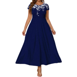 Shein Clasi Plus Size Floral Printed Round Neck Loose Fit Dress