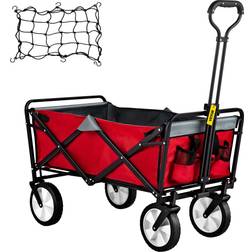 VEVOR Folding Wagon Cart, 176 lbs Load, Outdoor Utility Collapsible Wagon w/Adjustable Handle & Universal Wheels, Portable for Camping, Grocery, Beach, Red & Gray