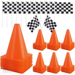 Tivcck 24 Pcs Traffic Cones and Racing Checkered Flags