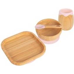 Tiny Dining Square Bamboo Suction Baby Feeding Set 4pc