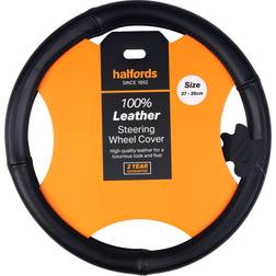 Halfords Black 100% Leather Steering Wheel Cover