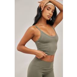 PrettyLittleThing Olive Sculpt Strappy Gym Vest, Green