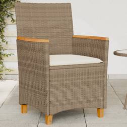 vidaXL Garden Chairs with Cushions 2 pcs Beige Poly Rattan and Solid Wood