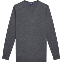 T.M. Lewin Dorset Charcoal V-Neck Slim Fit Merino Wool Jumper - Charcoal