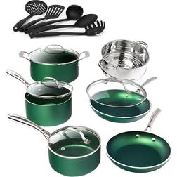 Granitestone Green Nonstick Pots And Pans Cookware Set with lid