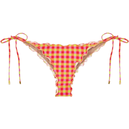 Pq Swim Gingham Lettuce Edge Tie Bottoms - Ginger
