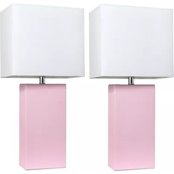 Elegant Designs Modern Leather Blush Pink/White Table Lamp 21" 2pcs