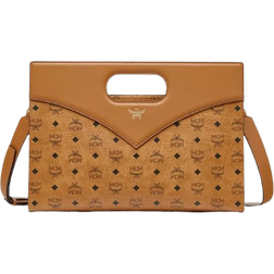 MCM Diamond Medium Tote In Visetos - Cognac