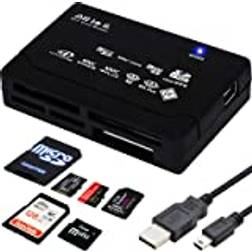 Retoo USB 2.0 7-i-1-kortläsare, CF/CFII/Ultra, CF/MD, SD/Mini-SD/SDC/SDHC, MMC/MMCII/Ultra, MMC/RS-MMC, MS/MS-MG, minneskortläsare, multikortläsare, kortläsare, kortläsare, adapter, svart
