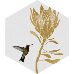 Klebefieber Hummingbird & Tropical Golden Blossom White/Gold Wanddeko 43x50cm