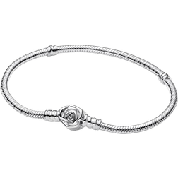 Pandora Moments Rose in Bloom Clasp Snake Chain Bracelet - Silver