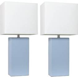 Elegant Designs Modern Leather Periwinkle Blue/White Table Lamp 21" 2pcs