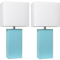 Elegant Designs Modern Leather Aqua/White Table Lamp 21" 2