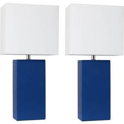 Elegant Designs Modern Leather Blue Table Lamp 21" 2pcs