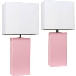 Elegant Designs Modern Leather Pink/White Table Lamp 21" 2