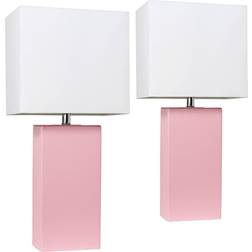 Elegant Designs Modern Leather Pink/White Table Lamp 21" 2pcs