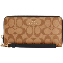 Coach Long Zip Around Wallet In Signature Canvas - Gold/Khaki/Black