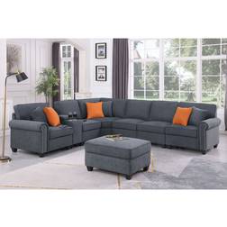 Three Posts Kettner Modular Corner Dark Gray Sofa 136.4" 8pcs 6 Seater