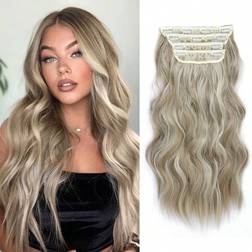 Shein Clip In Long Wavy Hair Extension 4pcs Ash Blonde Mix Platinum Blonde Fiber