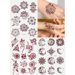 Shein Flower Brown Henna Tattoo Sticker Floral Temporary Tattoo Sticker For Henna For Women Girl Body Art Mehndi Designs
