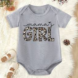 Shein Baby Girl Leopard Print Letter Printed Short Sleeve Bodysuit