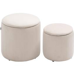 Homcom Modern Cream White Pouffe 41cm 2pcs