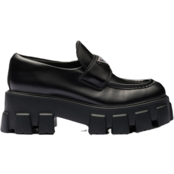 Prada Monolith Brushed Leather Loafers - Black