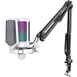Fifine Gaming Mic Kit Bundle, PC USB Computer Condenser Microphone Set with Quick Mute, Arm Stand, on PS4/PS5/MAC-A6T White