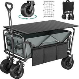 YitaHome Folding Wagon w/Table Plate, Large Capacity Collapsible Wagon Cart, Adjustable Handle Height Foldable Utility Garden Cart, Outdoor Beach Wagon for Camping, Shopping, Sports, Garden - Grey